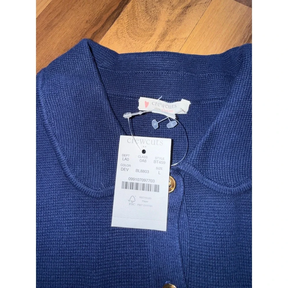 Crewcuts Button Front Sweater Kids Large 10-11 Blue NEW Peter Pan Collar classic